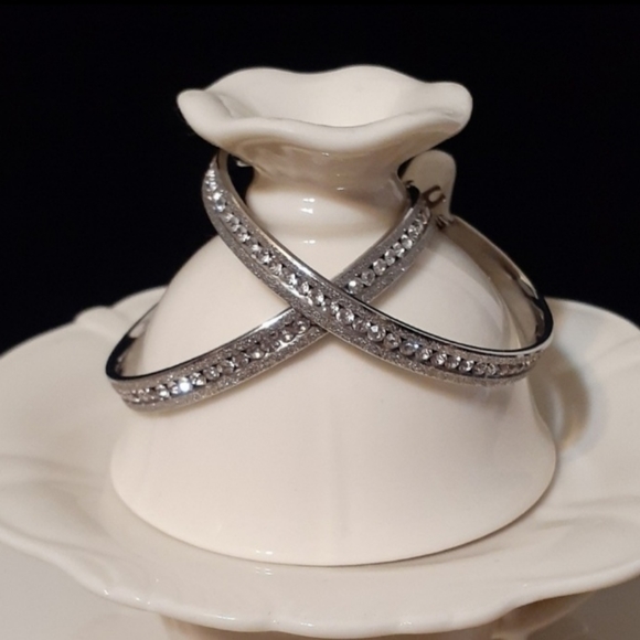 Diamond Channel-set Eternity Hoop Earrings - Picture 4 of 10